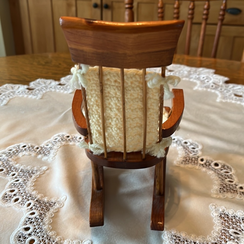Handmade Cream Crochet Cushion Rocking Chair Accessory - Picture 3 of 5